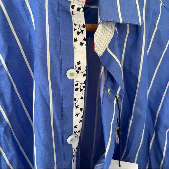 Robert Graham NWT "Aruba" Blue White Stripe Cotton Button Down Dress Shirt - Picture 13 of 16